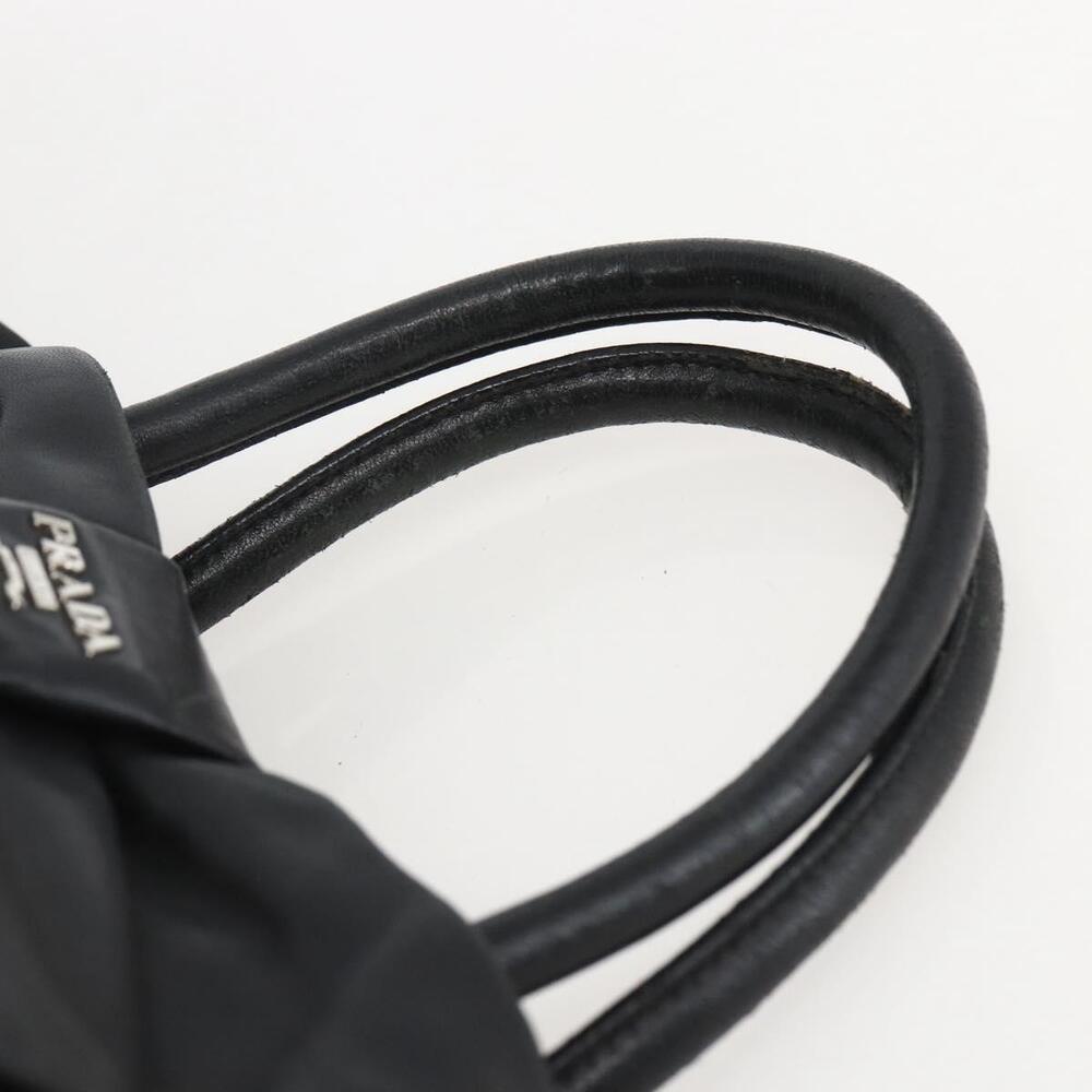 PRADA Ribbon Hand Bag Nylon Black Silver Auth 160087 - Picture 8 of 16